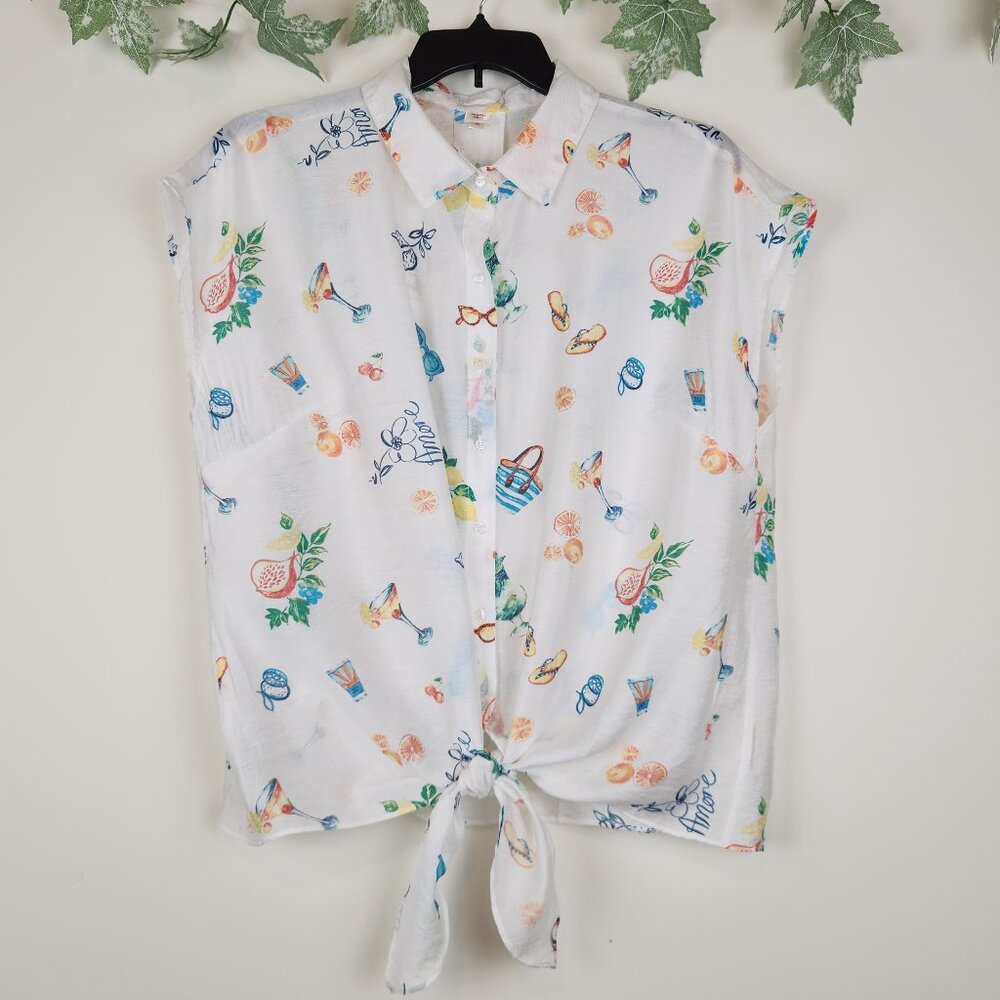 Autres Filles Women's Size 2X Tie Front Beachy Sheer Lightweight Top Blouse